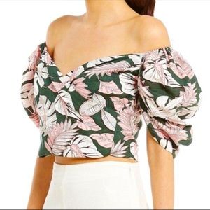 Giani Bini Palm Print Puff sleeve Crop Top